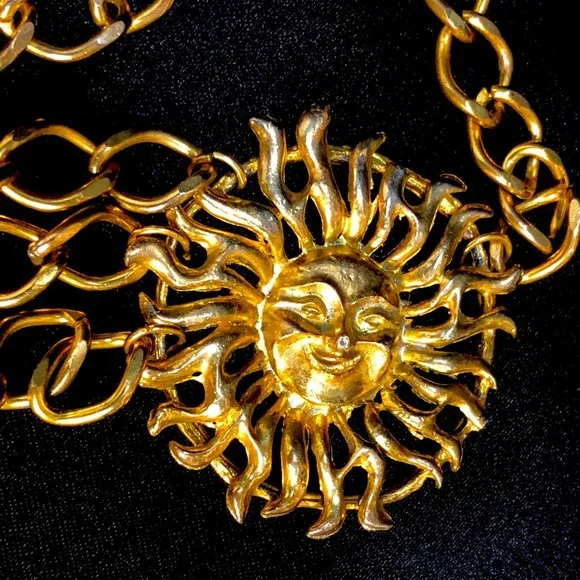 Vtg Gold Tone Festooned Chain Sun Belt - Picture 7 of 9